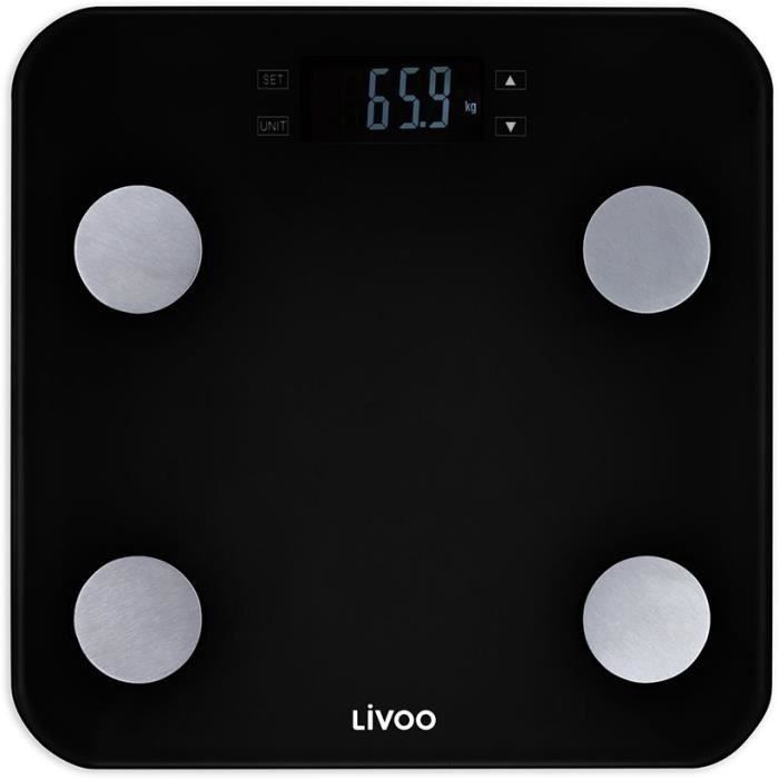 LIVOO DOM427N Pese-personne impédancemetre - 13 mémoires utilisateurs - 180 kg - Plateau en verre trempé affichage LCD - Noir - Photo n°1