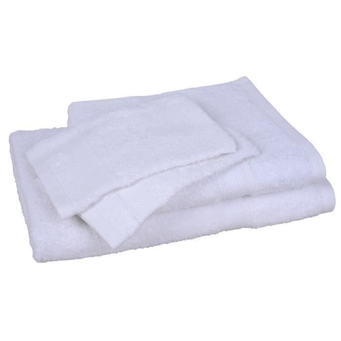 Lot de 1 drap de bain + 1 serviette + 2 gants ELEGANCE Blanc - Photo n°1
