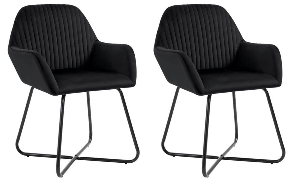 Lot de 2 chaises Mikee - Velours luxe avec pieds métal Noir - Photo n°1