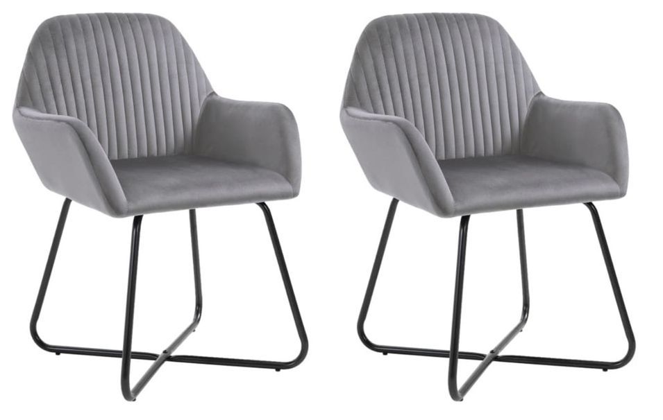 Lot de 2 chaises Mikee - Velours luxe avec pieds métal Noir - Photo n°1