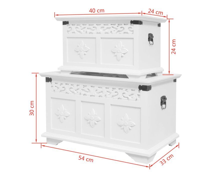 Lot de 2 coffres de rangement Valenky - Bois pin massif blanc - Photo n°5