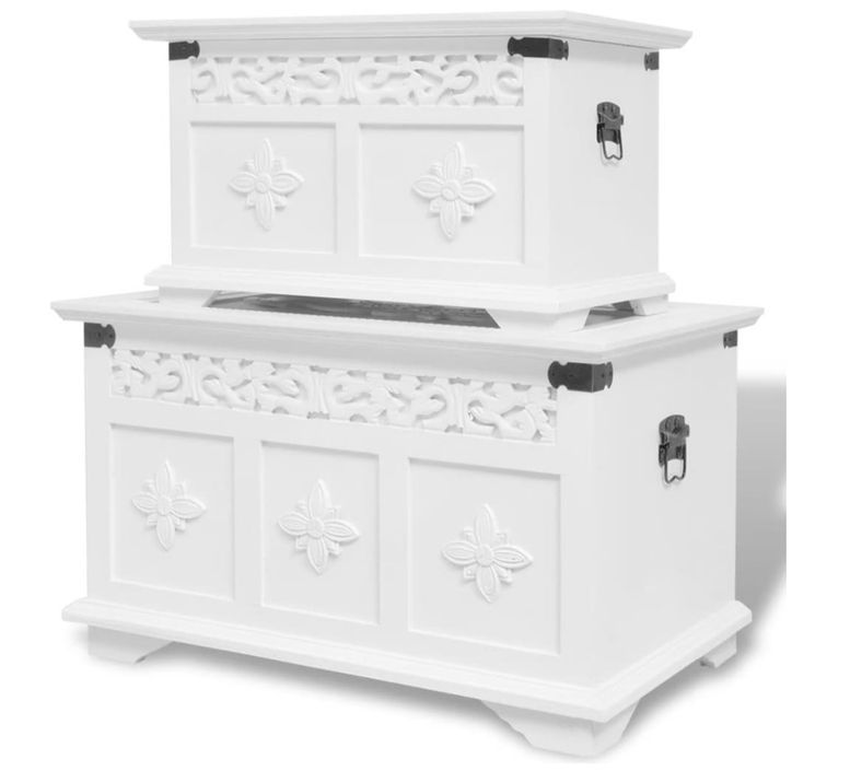 Lot de 2 coffres de rangement Valenky - Bois pin massif blanc - Photo n°1