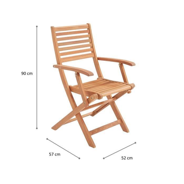 Lot de 2 fauteuils pliantes de jardin en eucalyptus FSC - 57,5x56x90cm - Photo n°3