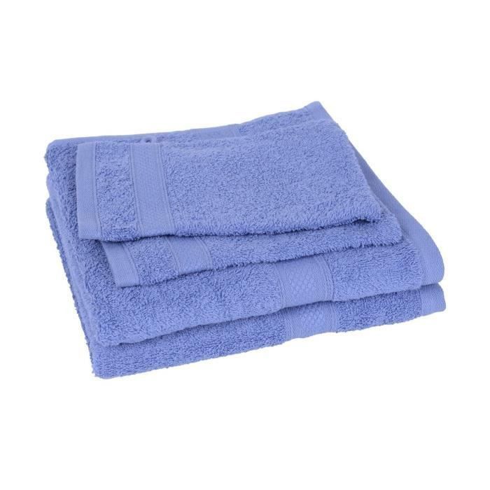 Lot de 2 serviettes + 2 gants ELEGANCE bleu - Photo n°1