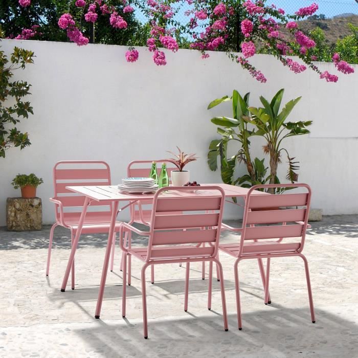 Lot de 4 fauteuils de jardin - Acier - Rose - Photo n°2