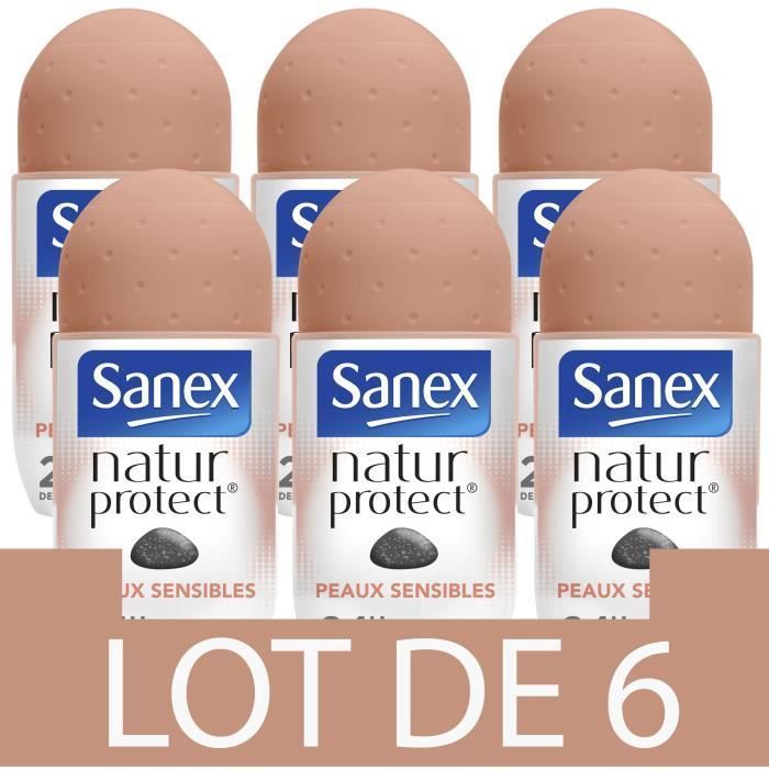 [Lot de 6] SANEX Déodorants Natur Protect peaux sensibles Pierre d'alun bille - 50 ml - Photo n°1