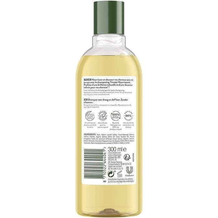 Lot de 6 x 300 ml - TIMOTEI Shampoing Huiles Précieuses d'argan bio et fleur de jasmin - Photo n°3