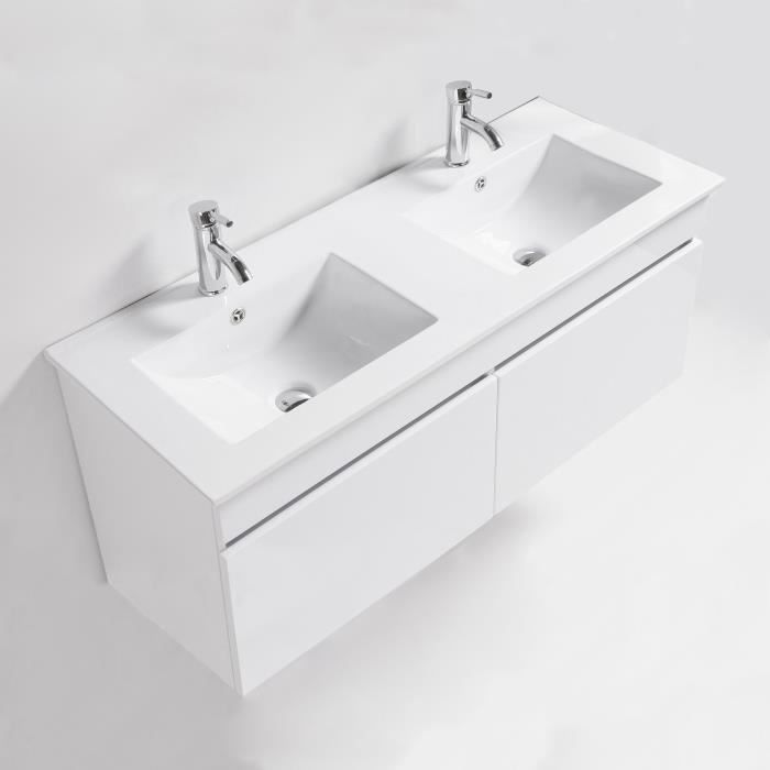 LOUNGITUDE Meuble sous vasque ALBAN L 120 cm double vasque incluse - blanc brillant - Photo n°5