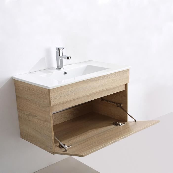 LOUNGITUDE Meuble sous vasque ALBAN L 80 cm simple vasque incluse - Décor chene satiné - Photo n°4