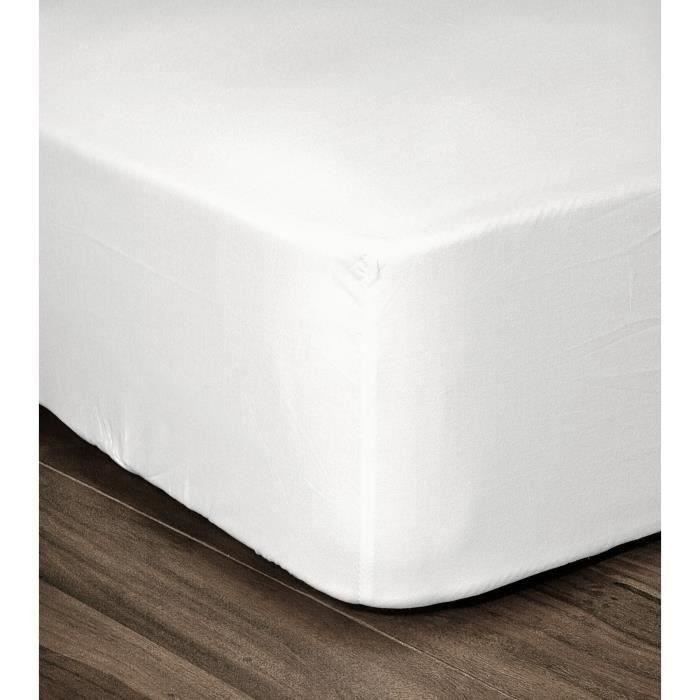 LOVELY HOME Drap Housse 100% Coton 140x190cm - Bonnet 35cm - Blanc - Photo n°2