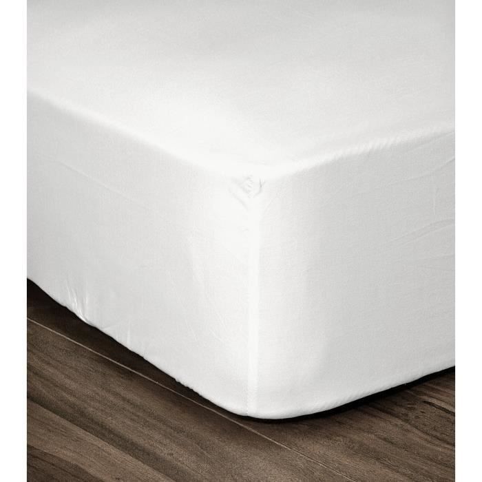 LOVELY HOME Drap Housse 100% coton 160x200x25 cm blanc - Photo n°1