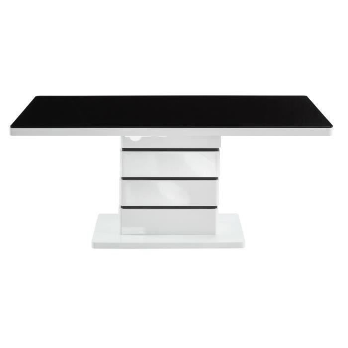 Table a manger de 6 a 8 personnes style contemporain laqué blanc brillant + plateau en verre trempé noir - L 180 x l 90 cm - Photo n°4