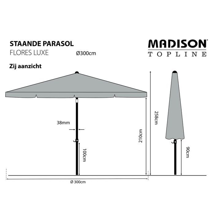 Madison Parasol Flores Luxe 300 cm Rond Gris - Photo n°7