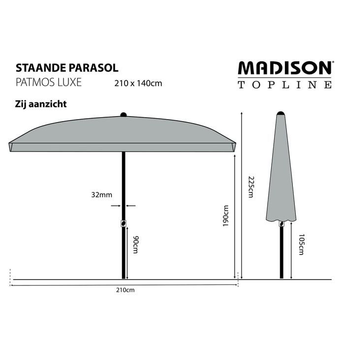 Madison Parasol Patmos Luxe Rectangulaire 210x140 cm Gris clair - Photo n°6