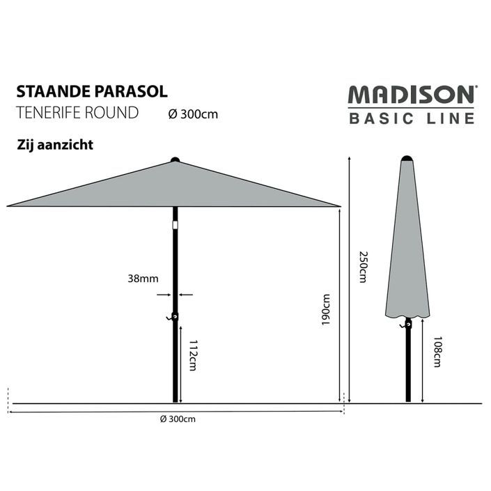 Madison Parasol Tenerife 300 cm Rond Gris - Photo n°7