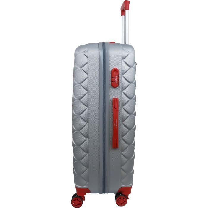 MANOUKIAN Valise Chariot 8 roues 72 cm ABS Rouge/Argent - Photo n°3