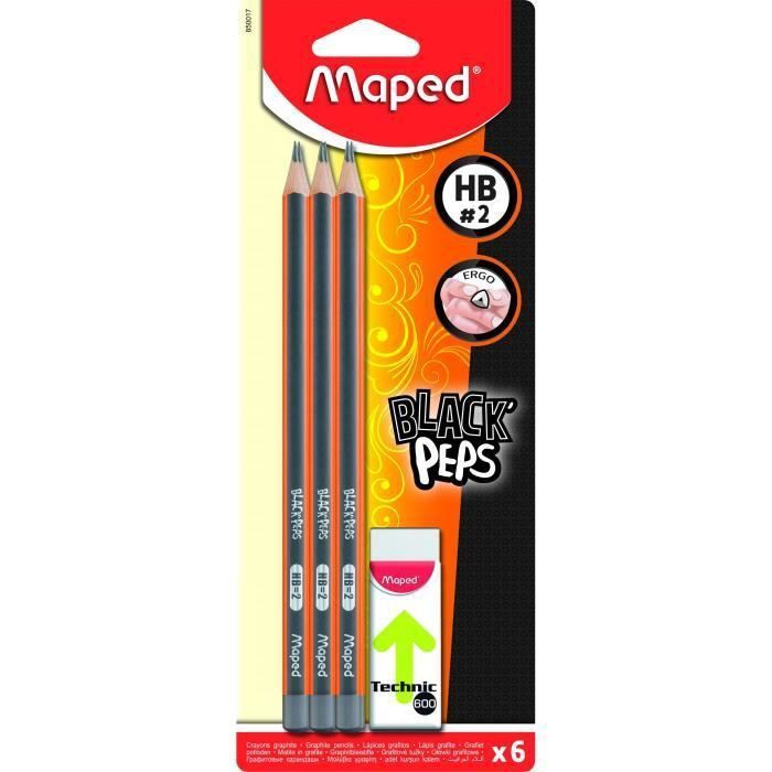 MAPED - Assortiment de 6 crayons graphite triangulaires + 1 gomme - Photo n°1