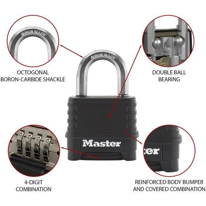 MASTER LOCK Cadenas Haute Sécurité [Combinaison] [Zinc] [Extérieur] M178EURD - Photo n°2