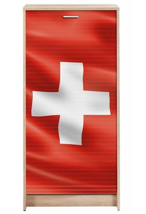 Meuble à chaussures chêne naturel rideau drapeau suisse 21 paires Shoot 58 cm - Photo n°1