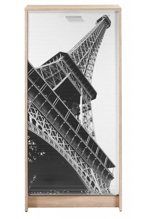 Meuble à chaussures chêne naturel rideau Tour Eiffel 21 paires Shoot 58 cm - Photo n°1