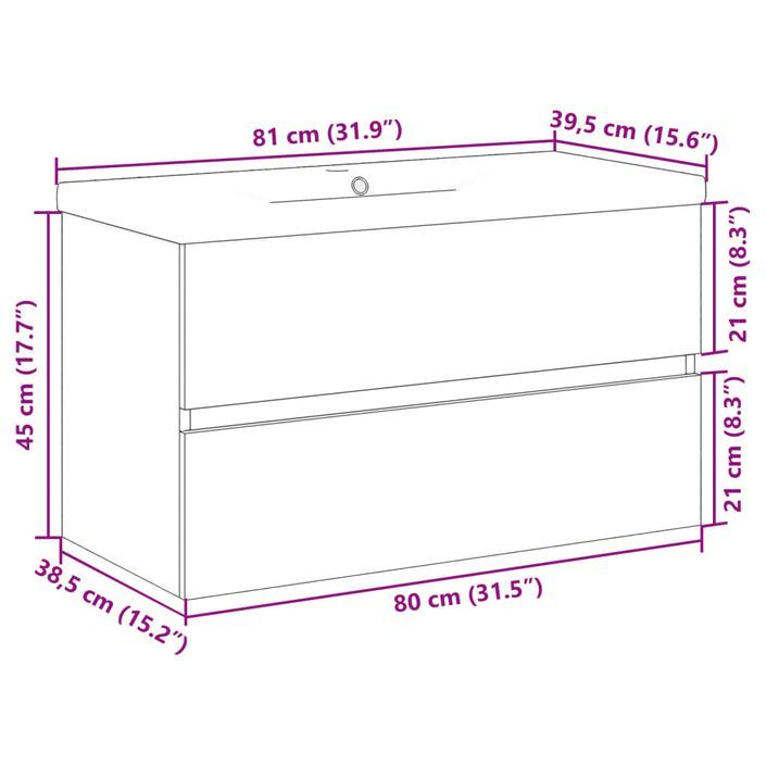 Meuble avec vasque intégrée chêne artisanal 81x39,5x49 cm - Photo n°11