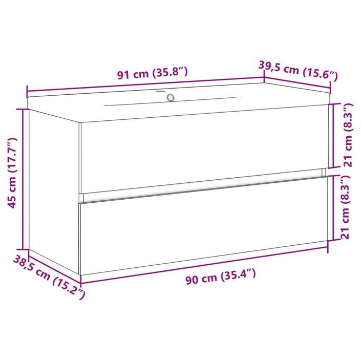 Meuble avec vasque intégrée chêne artisanal 91x39,5x49 cm - Photo n°11