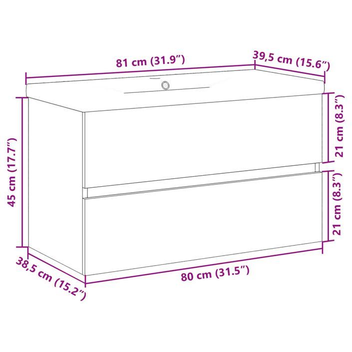 Meuble avec vasque intégrée vieux bois 81x39,5x49 cm - Photo n°11