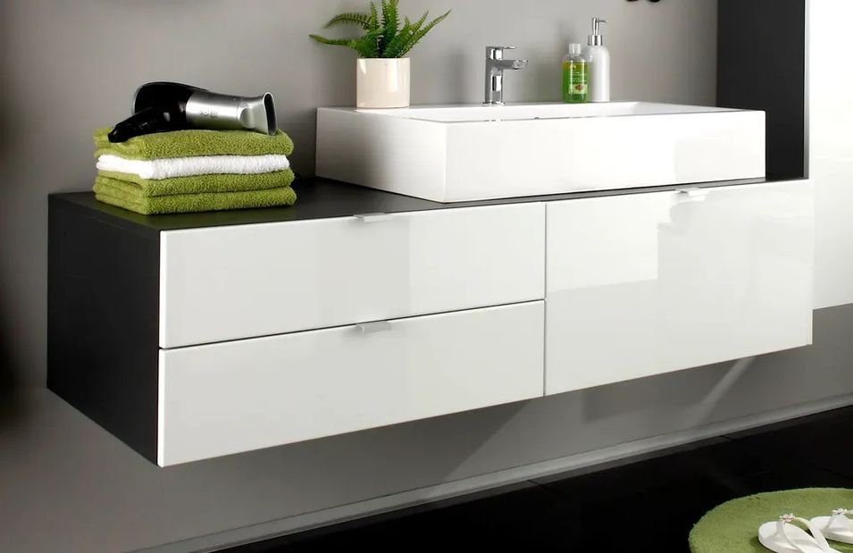 Meuble avec vasque suspendu blanc brillant et anthracite Ibiza 140 cm - Photo n°4