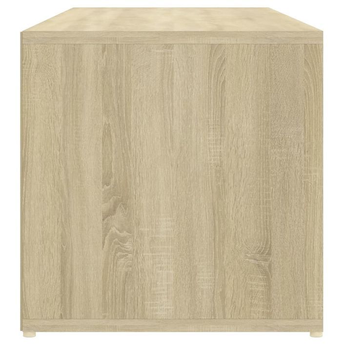 Meuble bas de rangement blanc et bois clair 105x35x35 cm - Photo n°5