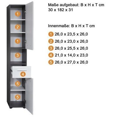 Meuble colonne salle de bain blanc brillant 2 portes 1 tiroir Kinzo 30 cm - Photo n°4