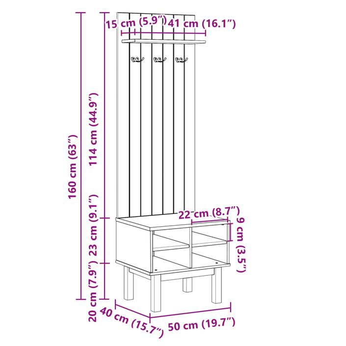 Meuble d'entrée OTTA 50x40x160 cm bois massif de pin - Photo n°9