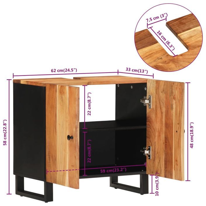 Meuble d'évier 62x33x58 cm bois d'acacia et d'ingénierie - Photo n°11