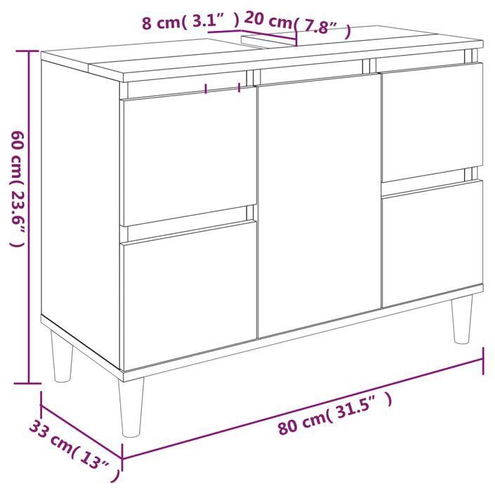 Meuble d'évier blanc 80x33x60 cm bois d'ingénierie - Photo n°10