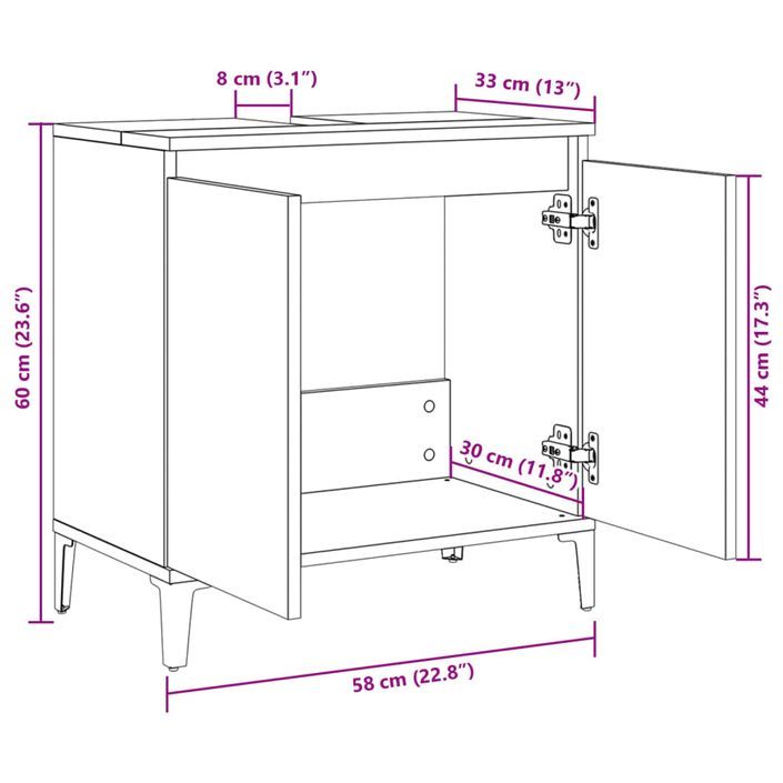 Meuble d'évier chêne sonoma 58x33x60 cm bois d'ingénierie - Photo n°10