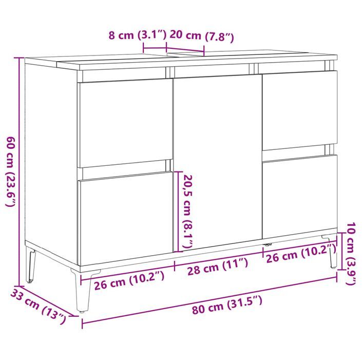 Meuble d'évier chêne sonoma 80x33x60 cm bois d'ingénierie - Photo n°11