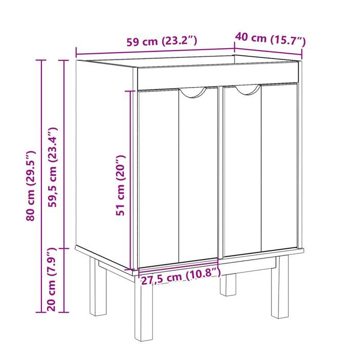 Meuble de lavabo de salle de bain OTTA 59x40x80 cm bois massif - Photo n°9