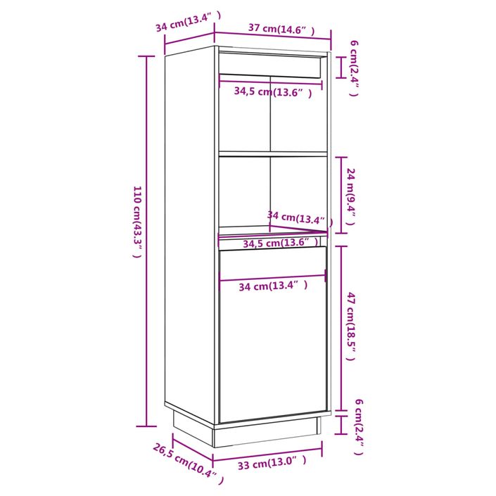 Meuble de rangement 1 porte 1 étagère Loupia 37 cm - Bois pin massif - Photo n°10