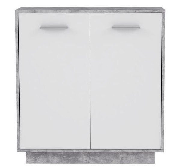 Meuble de rangement 2 portes - Blanc et béton gris clair - L 82,9 x P 34,2 x H 88,1 cm - Photo n°2