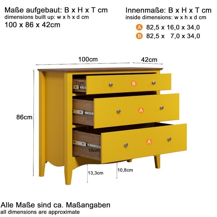 Meuble de rangement 3 tiroirs bois massif jaune et naturel Elisa - Photo n°11