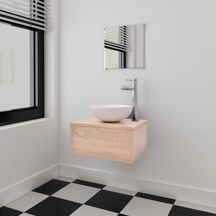 Meuble de salle de bain 4 pcs avec lavabo et robinet Beige - Photo n°2