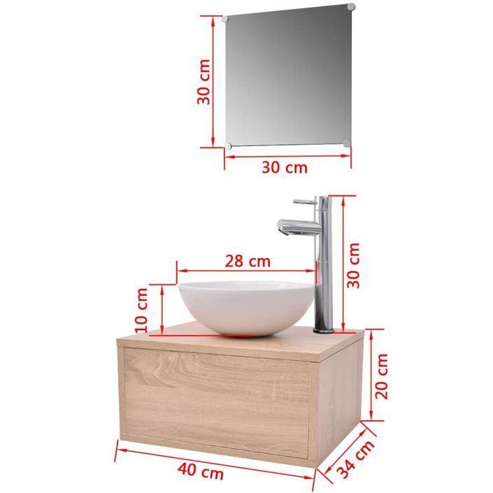 Meuble de salle de bain 4 pcs avec lavabo et robinet Beige - Photo n°12