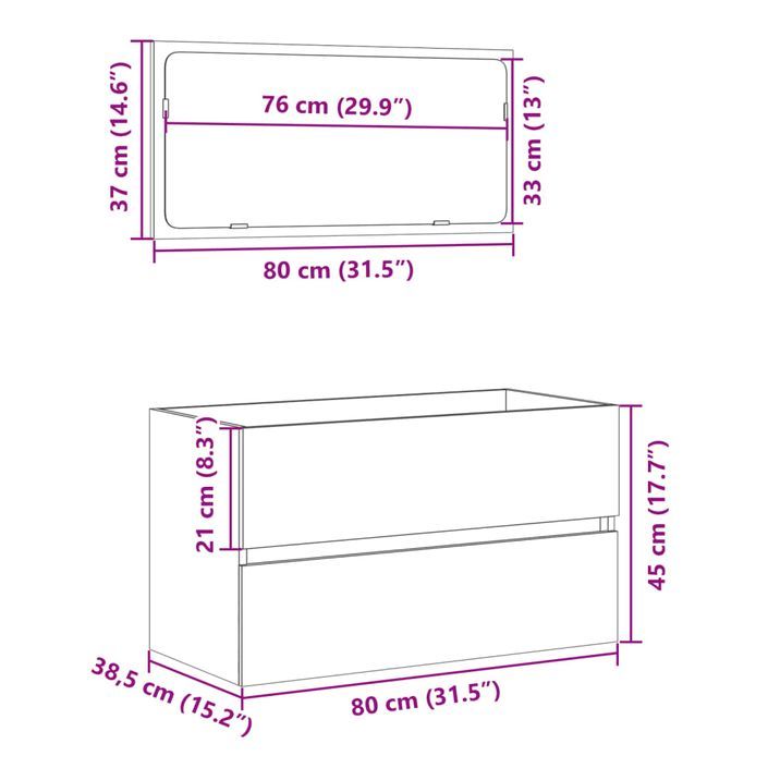 Meuble de salle de bain avec miroir chêne sonoma 80x38,5x45 cm - Photo n°11