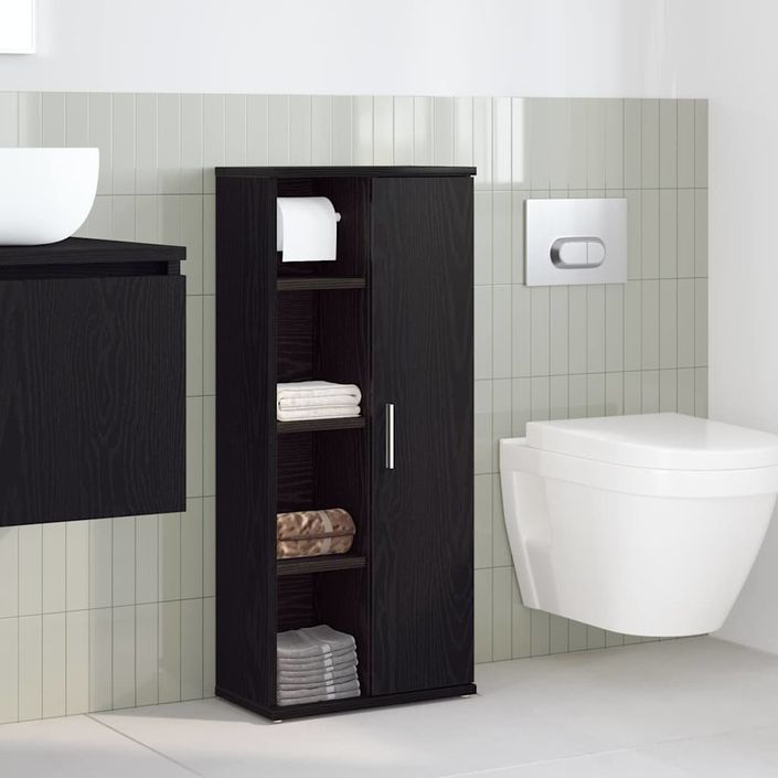 Meuble de salle de bain avec porte-rouleau noir 39x22x90 cm - Photo n°3