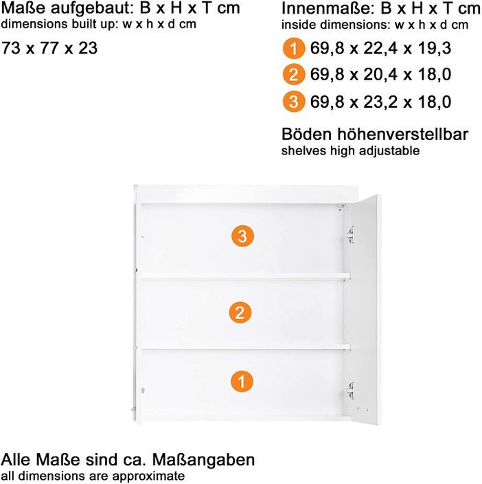 Meuble haut de salle de bain 2 portes blanc brillant Kelia 73 cm - Photo n°5