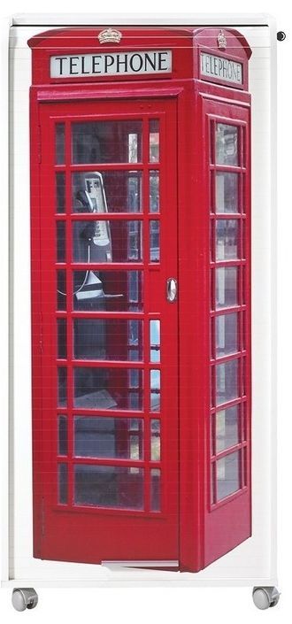 Meuble informatique à rideau blanc imprimé cabine téléphonique Londres Orga 65 cm - Photo n°1
