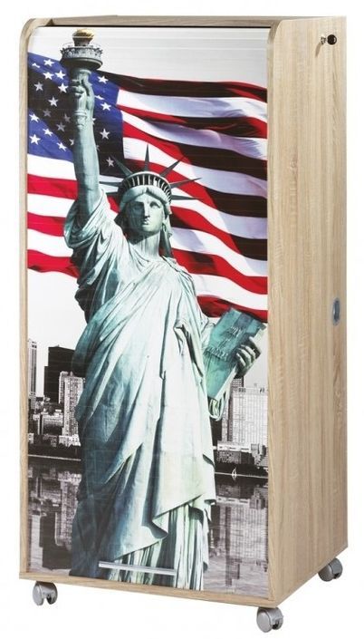 Meuble informatique à rideau chêne naturel imprimé statue de la Liberté Orga - Photo n°1