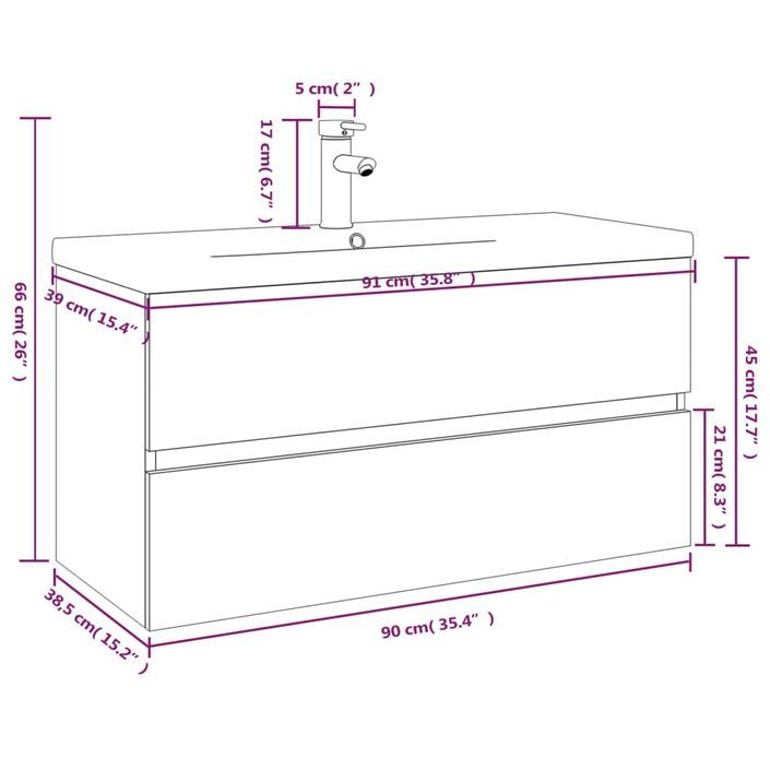 Meuble lavabo avec bassin intégré Chêne brun Bois d'ingénierie 2 - Photo n°7