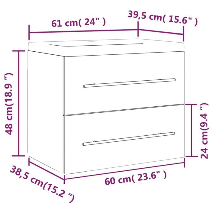 Meuble lavabo avec bassin intégré Chêne brun Bois d'ingénierie - Photo n°12