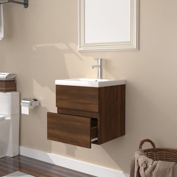 Meuble lavabo avec bassin intégré Chêne brun Bois d'ingénierie - Photo n°4