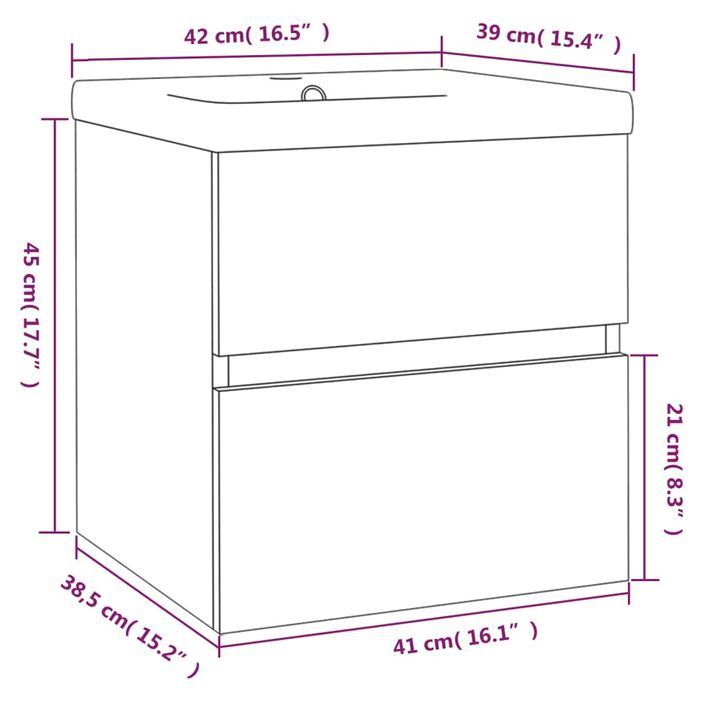 Meuble lavabo avec bassin intégré Chêne brun Bois d'ingénierie - Photo n°6